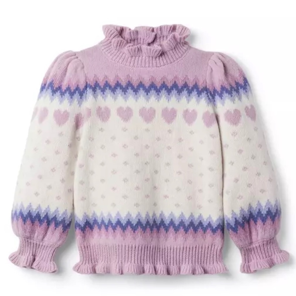 NWT Janie and Jack Fair Isle Heart Ruffle Sweater - Size 6
